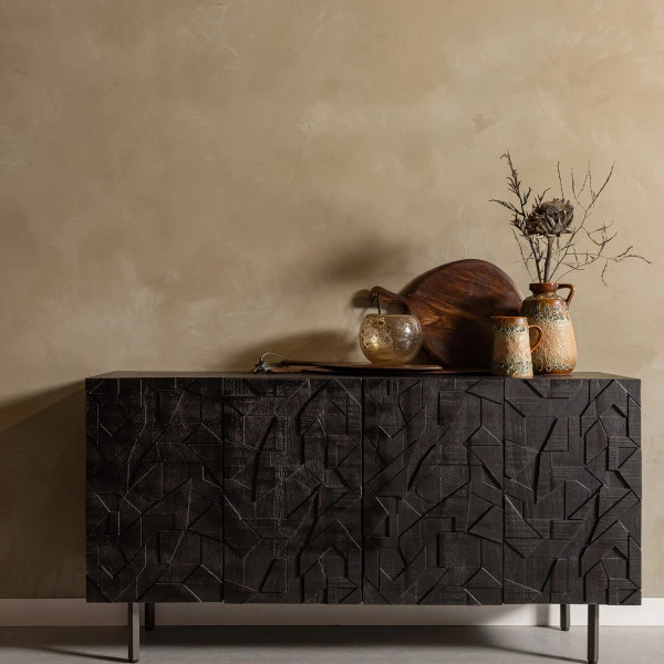 BePureHome Zwart Dressoir Houtsnijwerk - Afbeelding 10