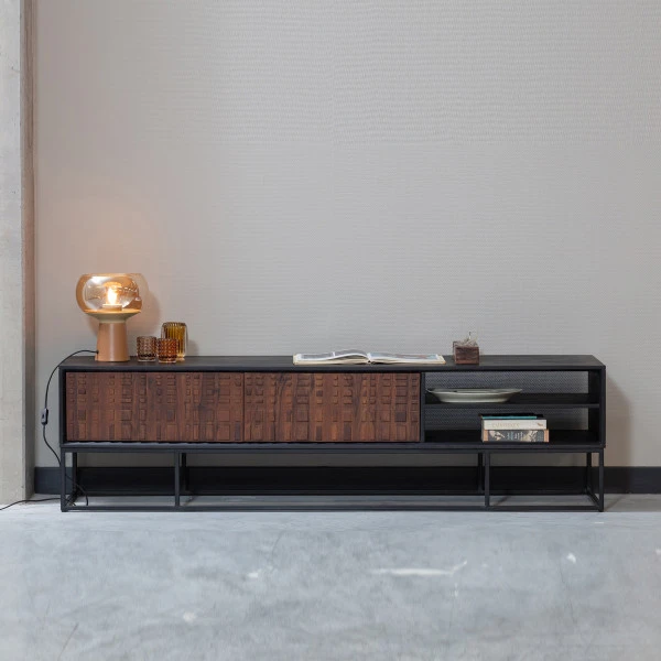 BePureHome Tv-meubel Zwart Met Walnoot - Afbeelding 5