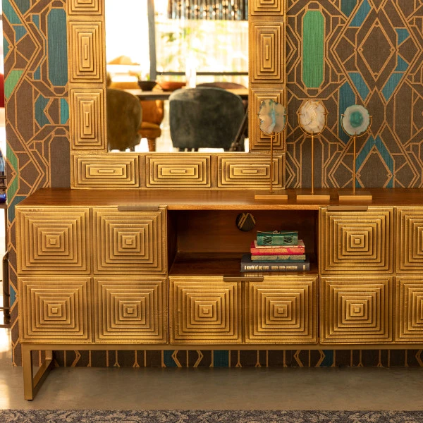 Tv-meubel Mangohout Goud - Afbeelding 2