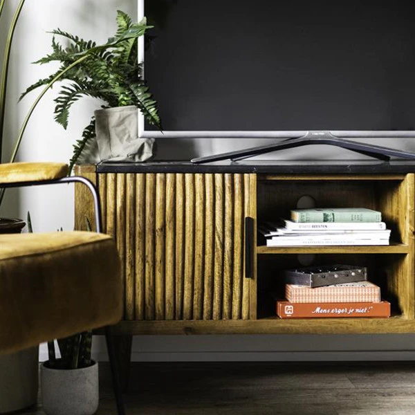 Retro Tv-meubel Mangohout Marmer 125 Cm - Afbeelding 5