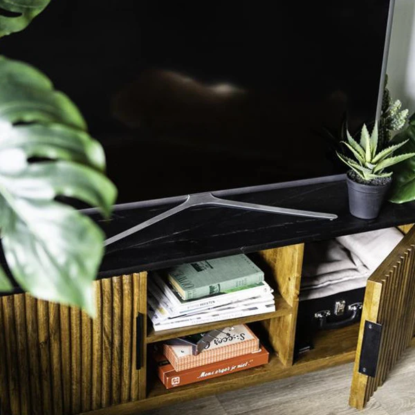 Retro Tv-meubel Mangohout Marmer 125 Cm - Afbeelding 6