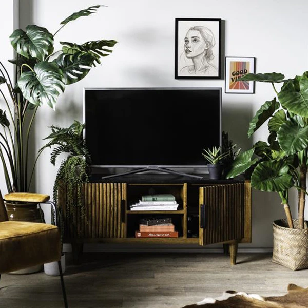 Retro Tv-meubel Mangohout Marmer 125 Cm - Afbeelding 4