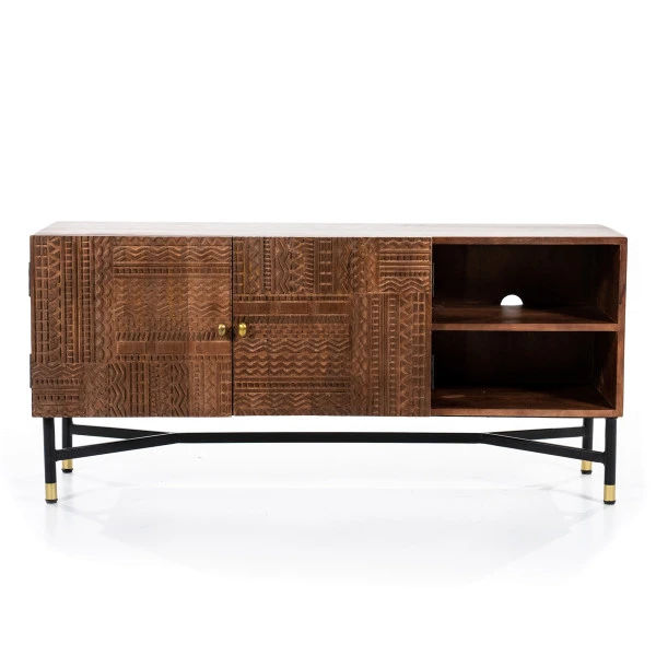 Tv-meubel Mangohout Met Houtsnijwerk
