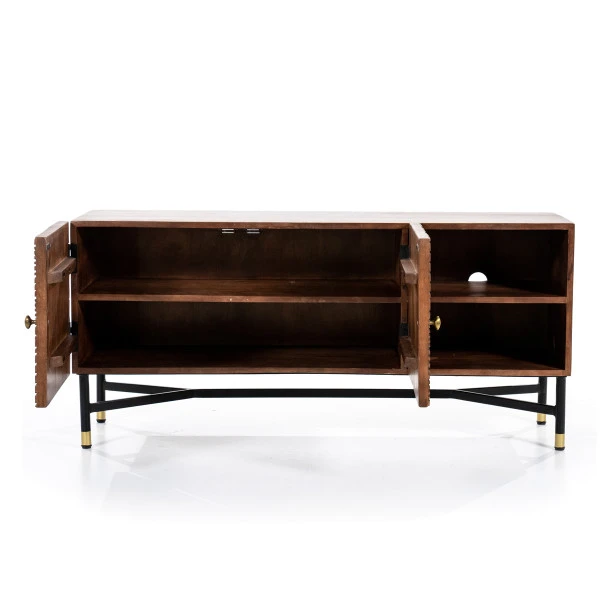 Tv-meubel Mangohout Met Houtsnijwerk - Afbeelding 2