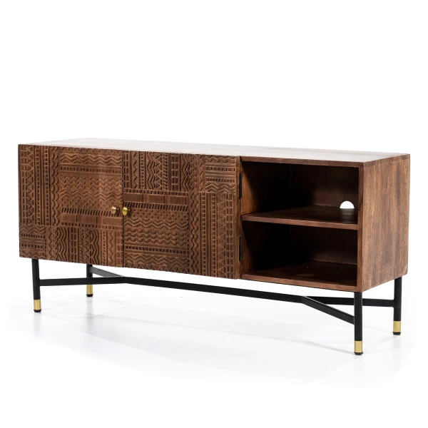 Tv-meubel Mangohout Met Houtsnijwerk - Afbeelding 4