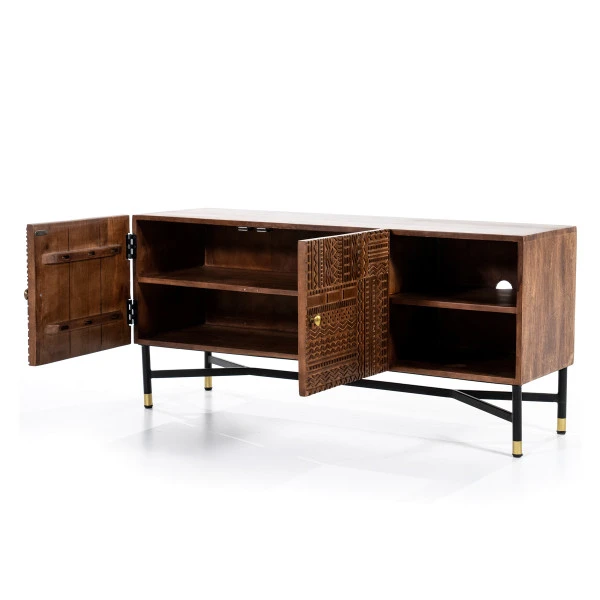 Tv-meubel Mangohout Met Houtsnijwerk - Afbeelding 3