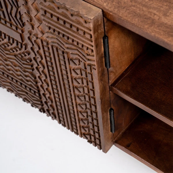 Tv-meubel Mangohout Met Houtsnijwerk - Afbeelding 6