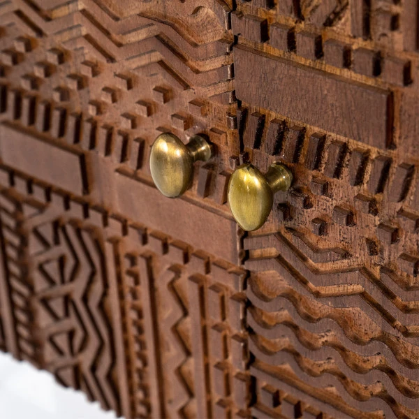 Tv-meubel Mangohout Met Houtsnijwerk - Afbeelding 5