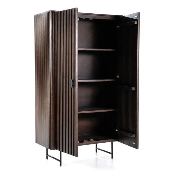 Donkerbruine Kast Met Houten Latjes - Afbeelding 2