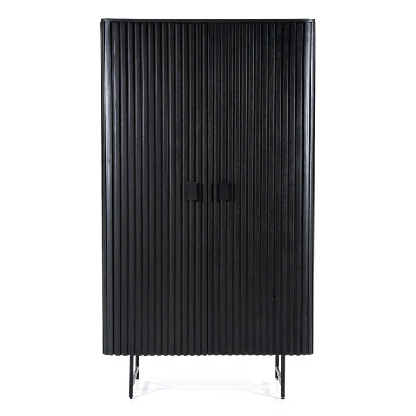 Zwarte Retro Kast Met Houten Latjes - Afbeelding 3