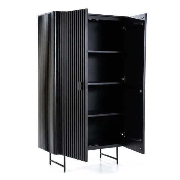 Zwarte Retro Kast Met Houten Latjes - Afbeelding 2