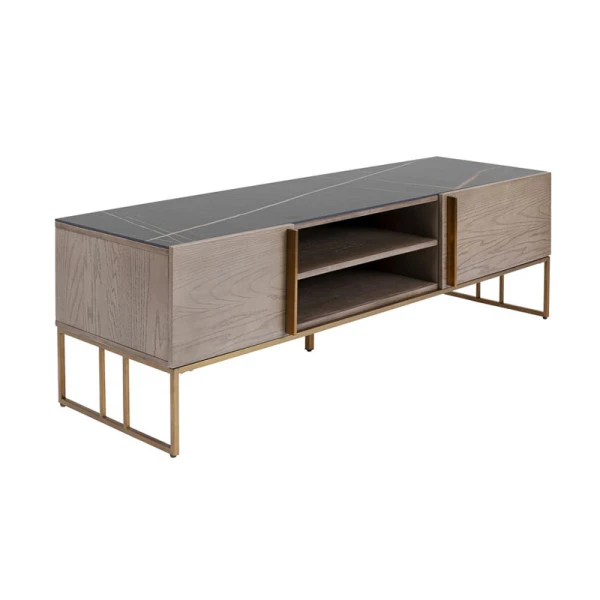 Tv-meubel Marmer, Hout En Koper - Afbeelding 4