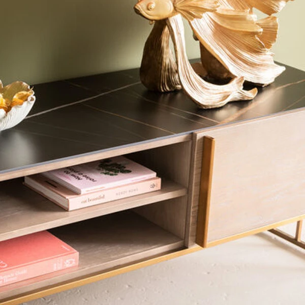 Tv-meubel Marmer, Hout En Koper - Afbeelding 6