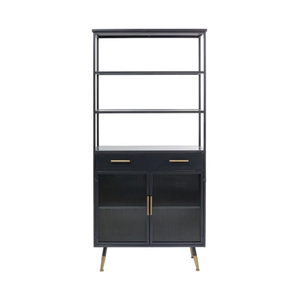 Zwarte Stellingkast Ribbelglas - Afbeelding 2