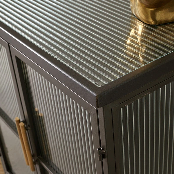 Zwarte Wandkast Met Geribbeld Glas - Afbeelding 5