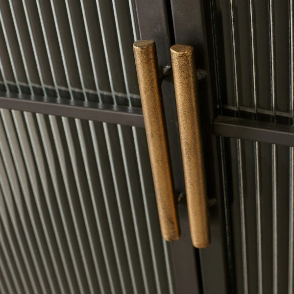 Zwarte Wandkast Met Geribbeld Glas - Afbeelding 6