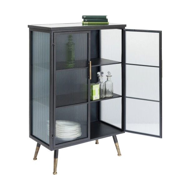 Zwarte Wandkast Met Geribbeld Glas - Afbeelding 7