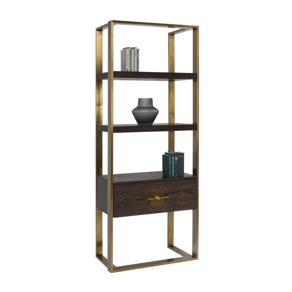 Open Wandkast Messing Met Hout - Afbeelding 4