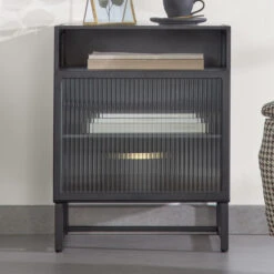 Zwart Nachtkastje Ribbelglas