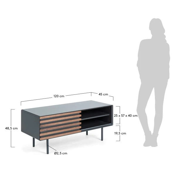Tv-meubel Mat Grijs Met Walnoot - Afbeelding 7