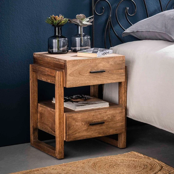 Mangohouten Nachtkastje 2 Lades