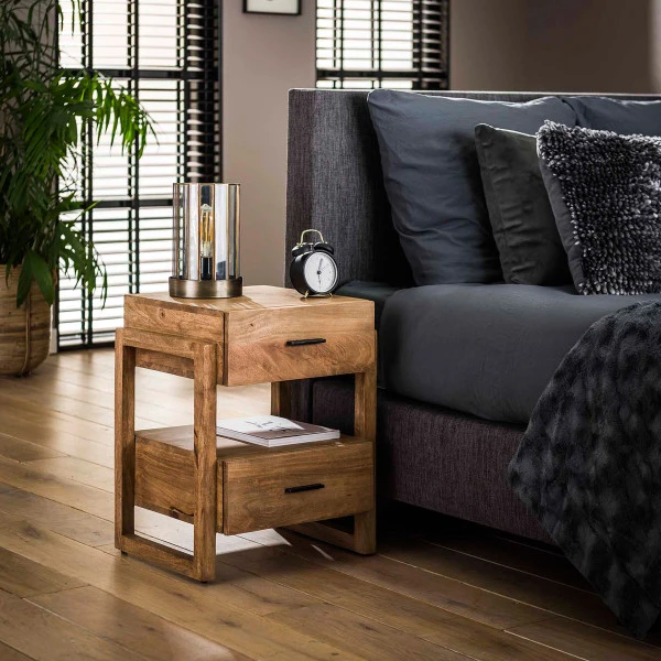 Mangohouten Nachtkastje 2 Lades - Afbeelding 2