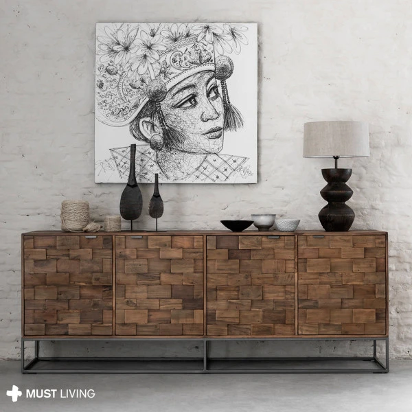 Dressoir Teak Mozaiek 210 Cm - Afbeelding 2