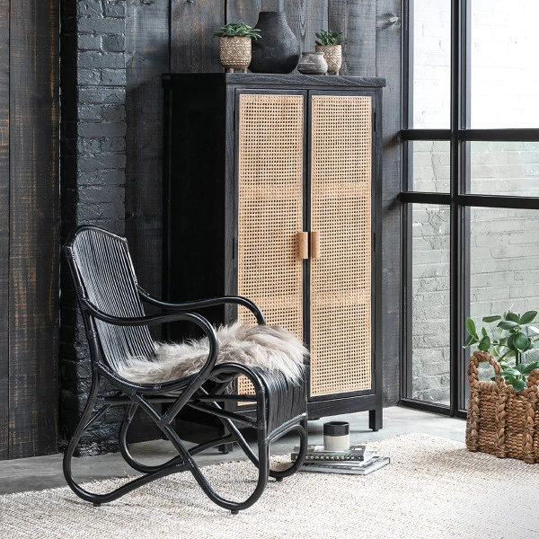 Zwarte Kast Met Rotan Naturel - Afbeelding 2