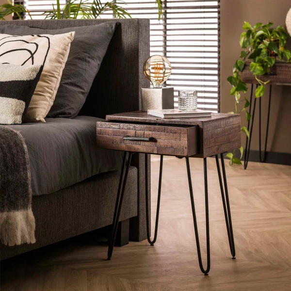 Nachtkastje Ingelegd Hout Greywash - Afbeelding 2