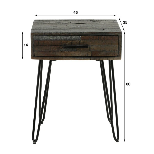 Nachtkastje Ingelegd Hout Greywash - Afbeelding 5