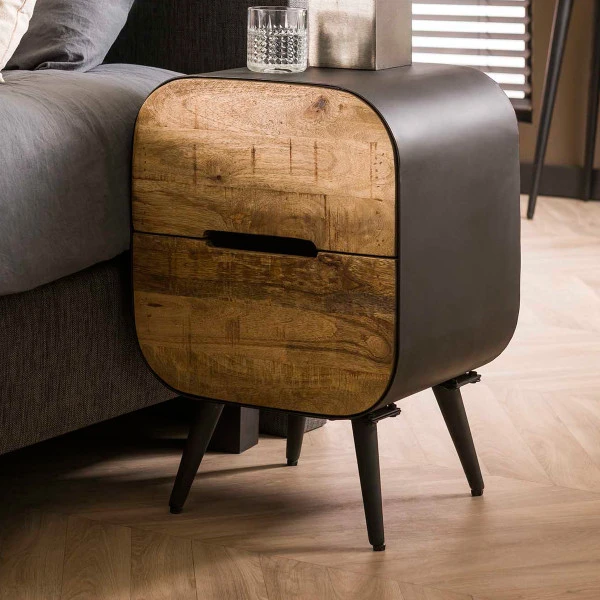 Nachtkastje Met 2 Mangohouten Lades