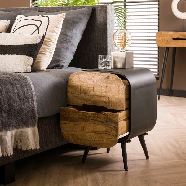 Nachtkastje Met 2 Mangohouten Lades - Afbeelding 2