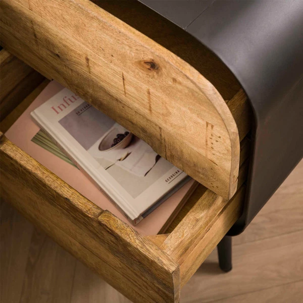 Nachtkastje Met 2 Mangohouten Lades - Afbeelding 3