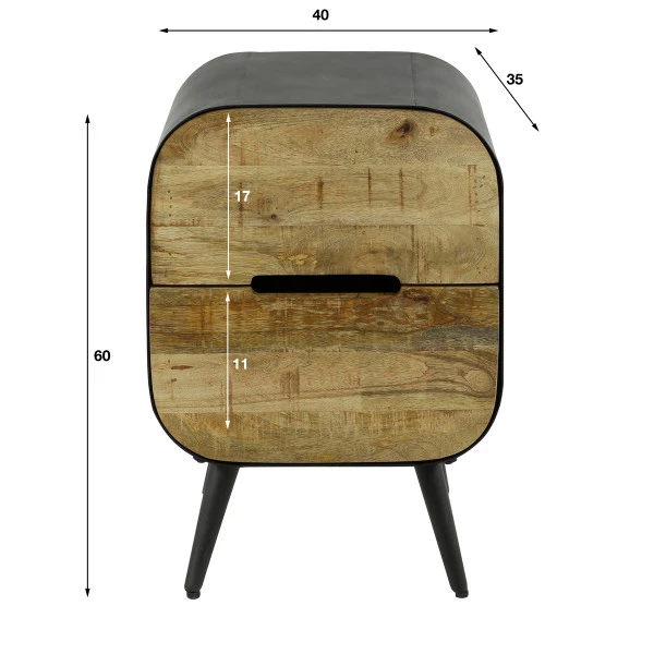 Nachtkastje Met 2 Mangohouten Lades - Afbeelding 5