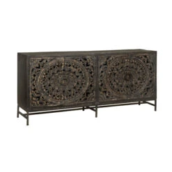 Vintage Dressoir Zwart Houtsnijwerk