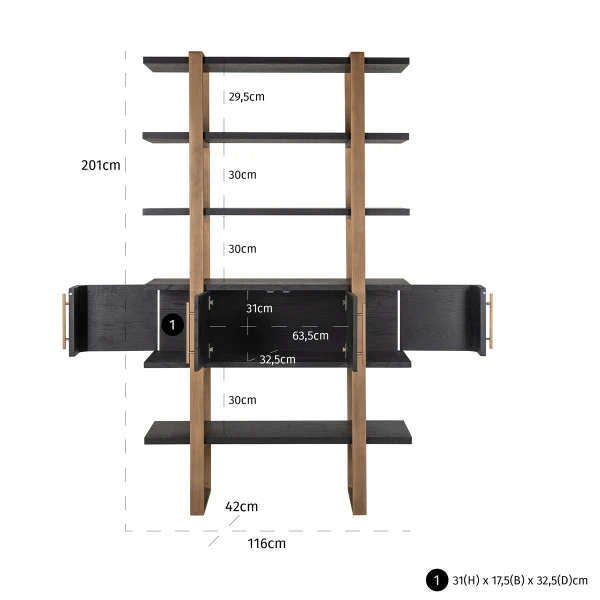 Wandkast Hout En Goud - Afbeelding 5