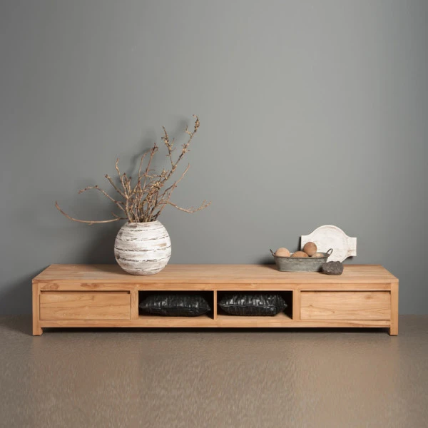 Laag Tv-meubel Teak - 2 Lades - 240cm