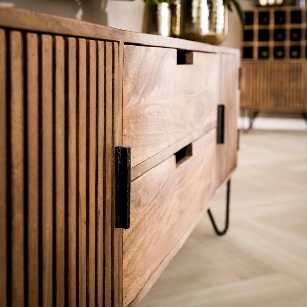 Tv-meubel Mangohout Met Ribbel Deuren - Afbeelding 5