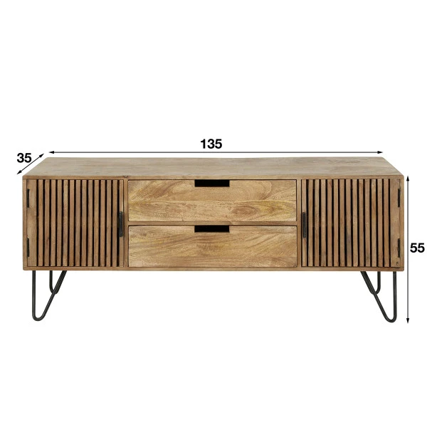 Tv-meubel Mangohout Met Ribbel Deuren - Afbeelding 9