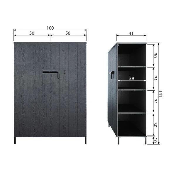 WOOOD Zwarte Kast Grenen Diep Zwart - Afbeelding 2