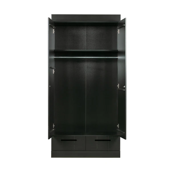 WOOOD Zwarte Kledingkast 2-deurs Met Lades - Afbeelding 2