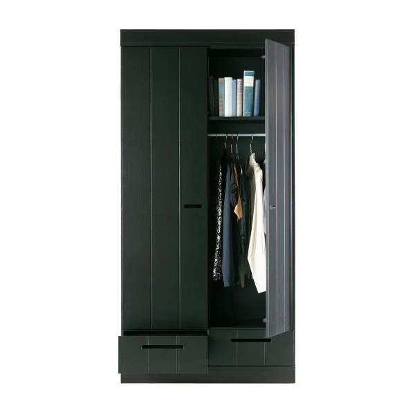 WOOOD Zwarte Kledingkast 2-deurs Met Lades - Afbeelding 4